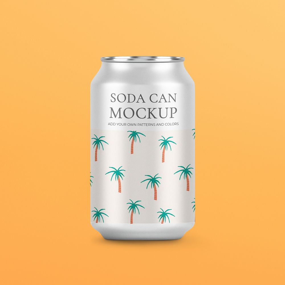 Soda can mockup psd, summer beverage packaging design
