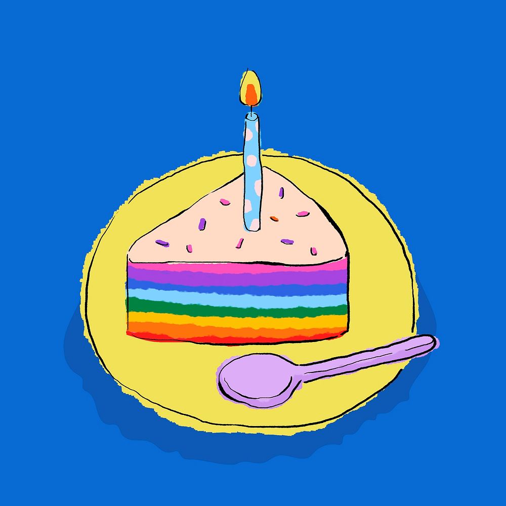 Birthday cake collage element, cute party sticker on blue background psd