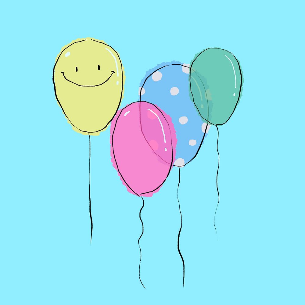 Bunch of balloons collage element, cute party sticker on blue background psd