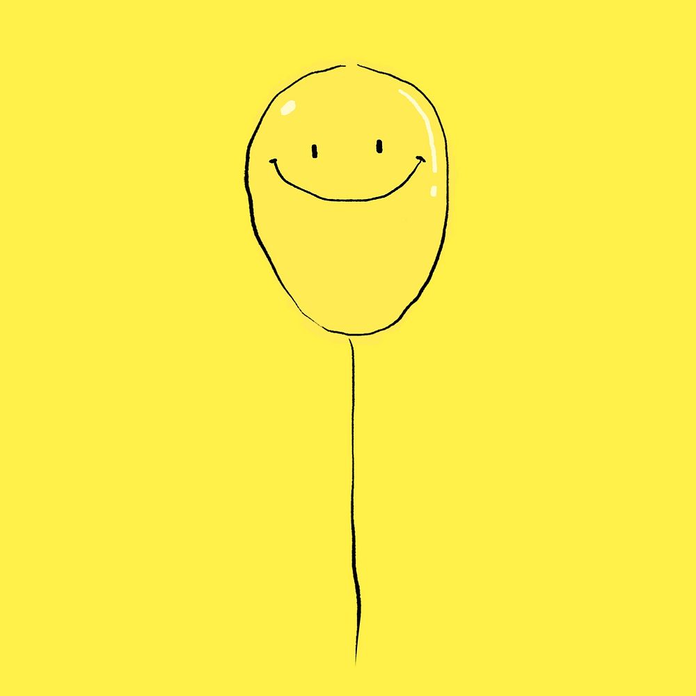 Smiley balloon collage element, cute party sticker on yellow background psd