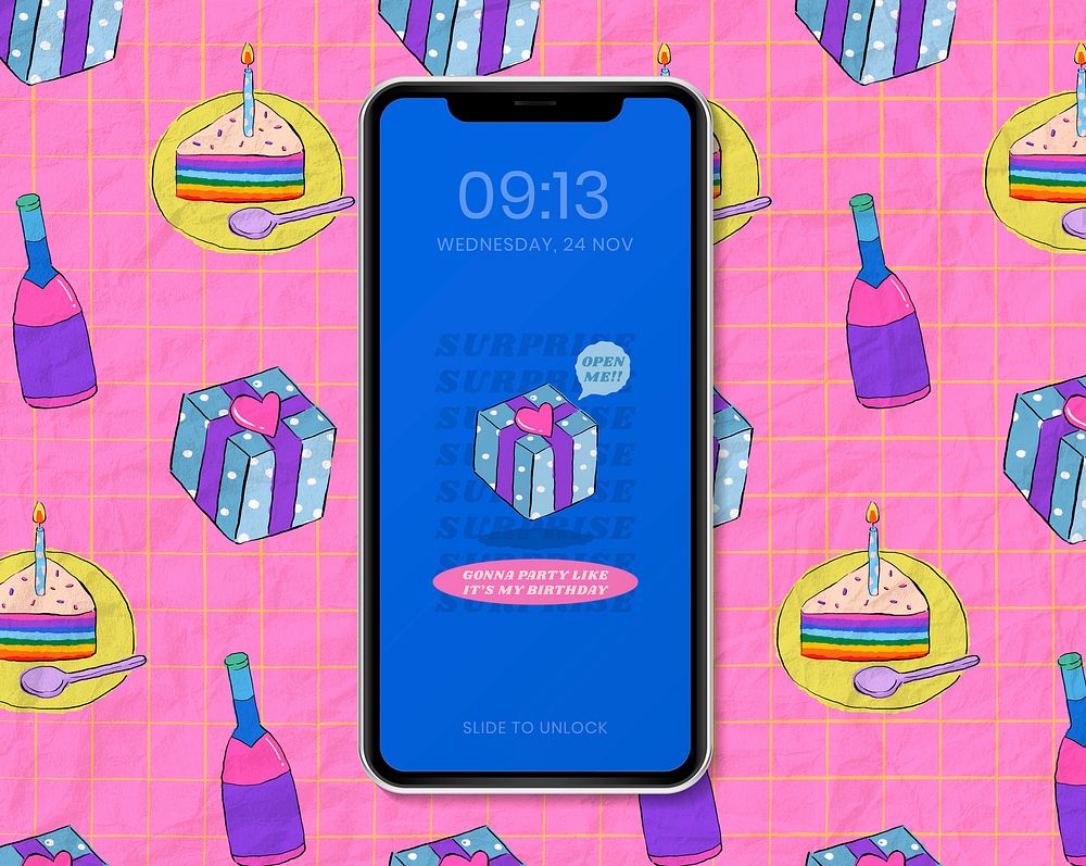 iPhone lock screen mockup, party illustration psd