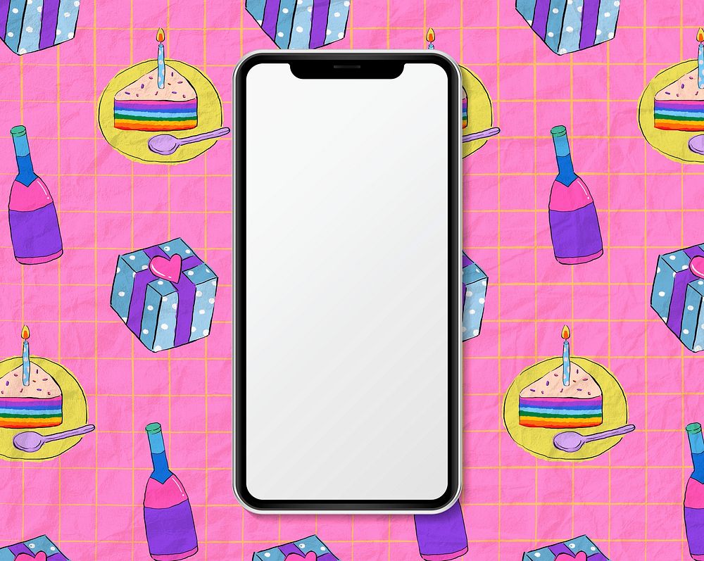 Blank iPhone screen on cute party pattern background