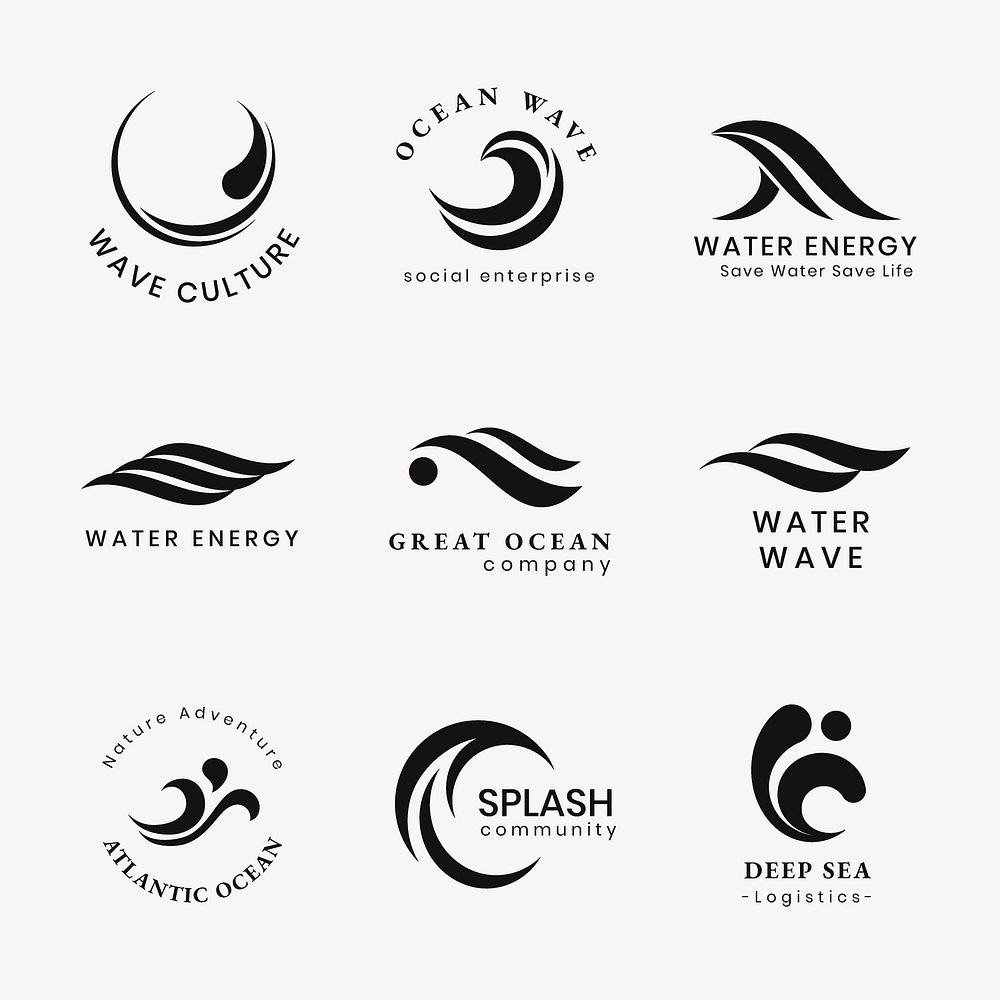 Wave business logo template, environment industry, professional simple flat design psd set