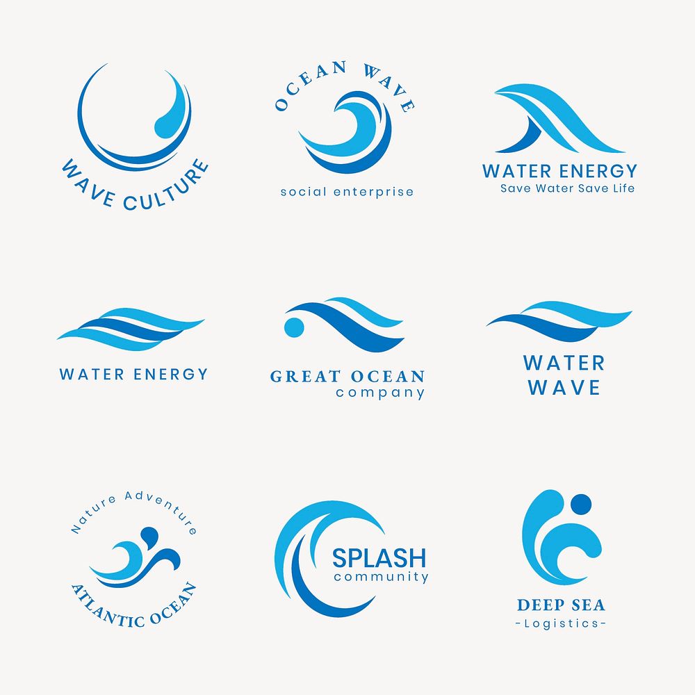 Wave business logo template, environment industry, professional blue modern design psd set
