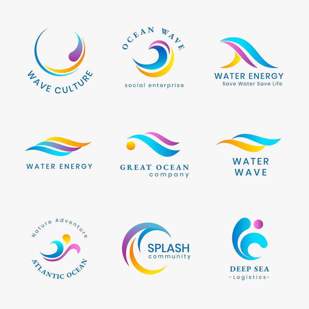 Wave business logo template, environment industry, professional gradient modern design psd set
