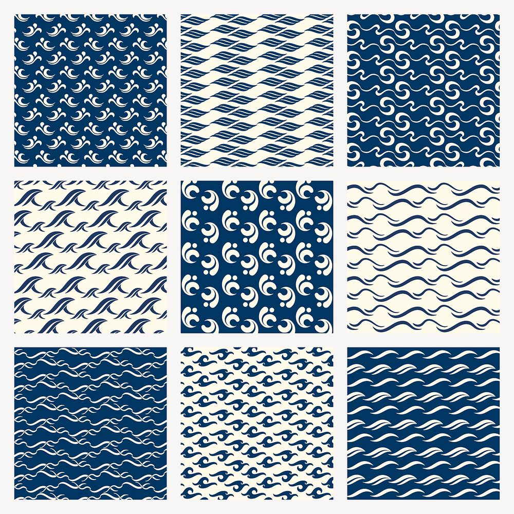 Seamless wave pattern background, abstract design psd set