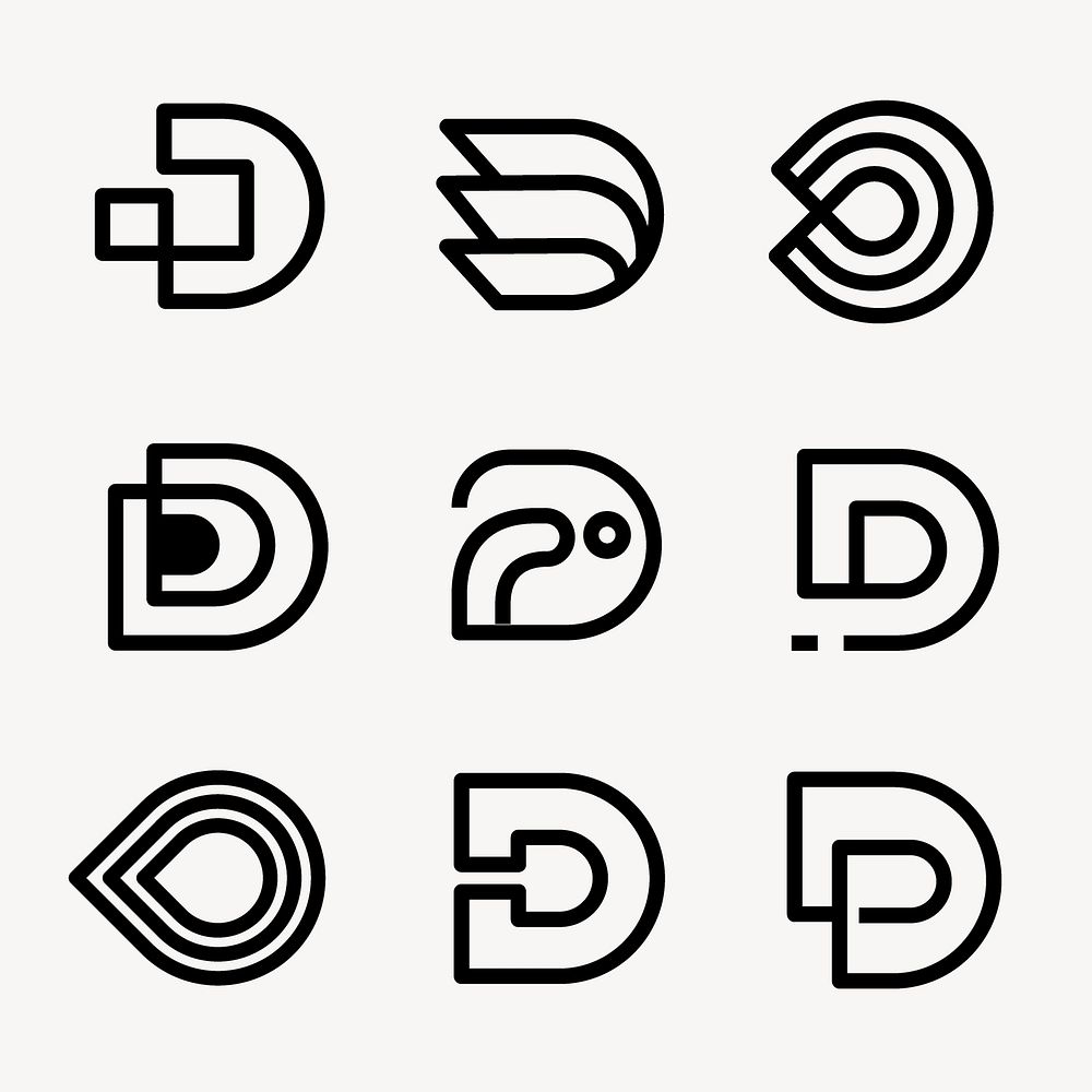 Abstract black logo, geometric shape sticker, business branding design vector set