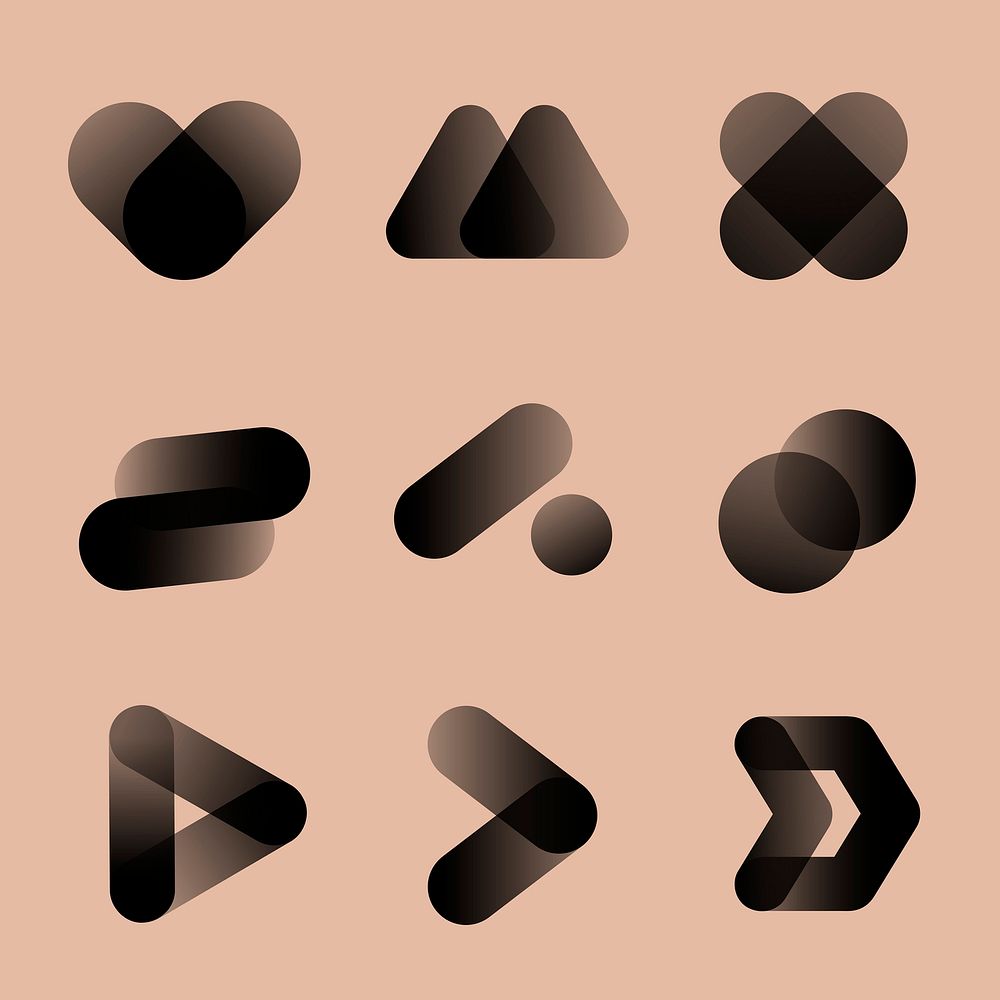 Abstract black logo, geometric shape sticker, business branding design set vector