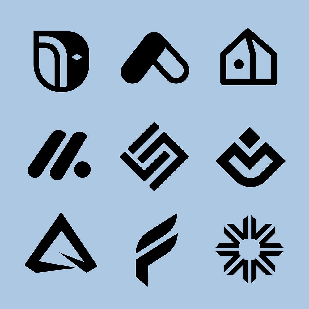 Abstract black logo sticker, geometric shape, corporate identity design set psd