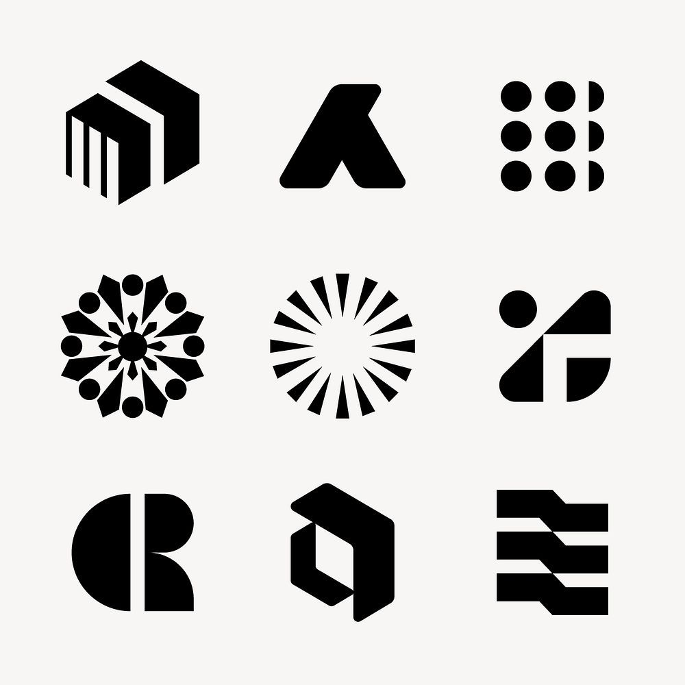 Abstract black logo, geometric shape sticker, business branding design set vector