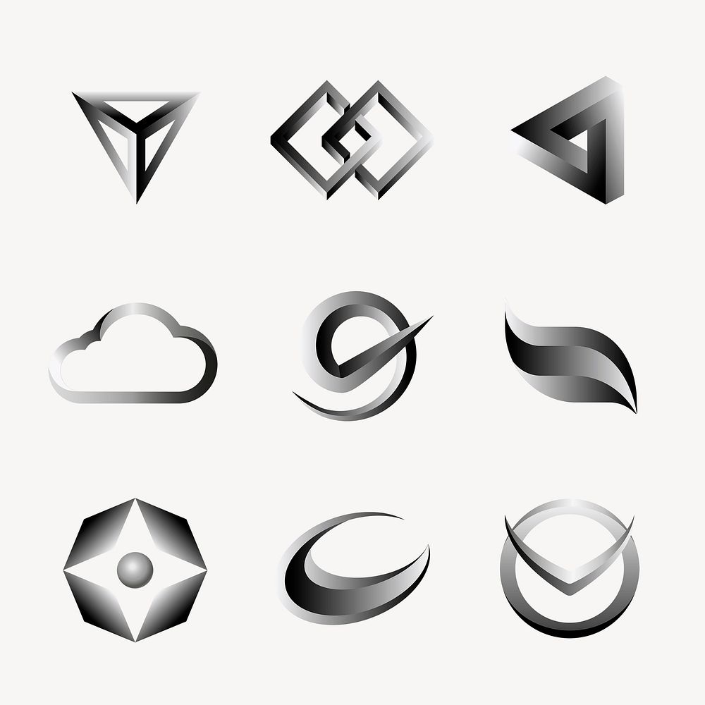Abstract black logo clipart, geometric shape, corporate identity design set psd