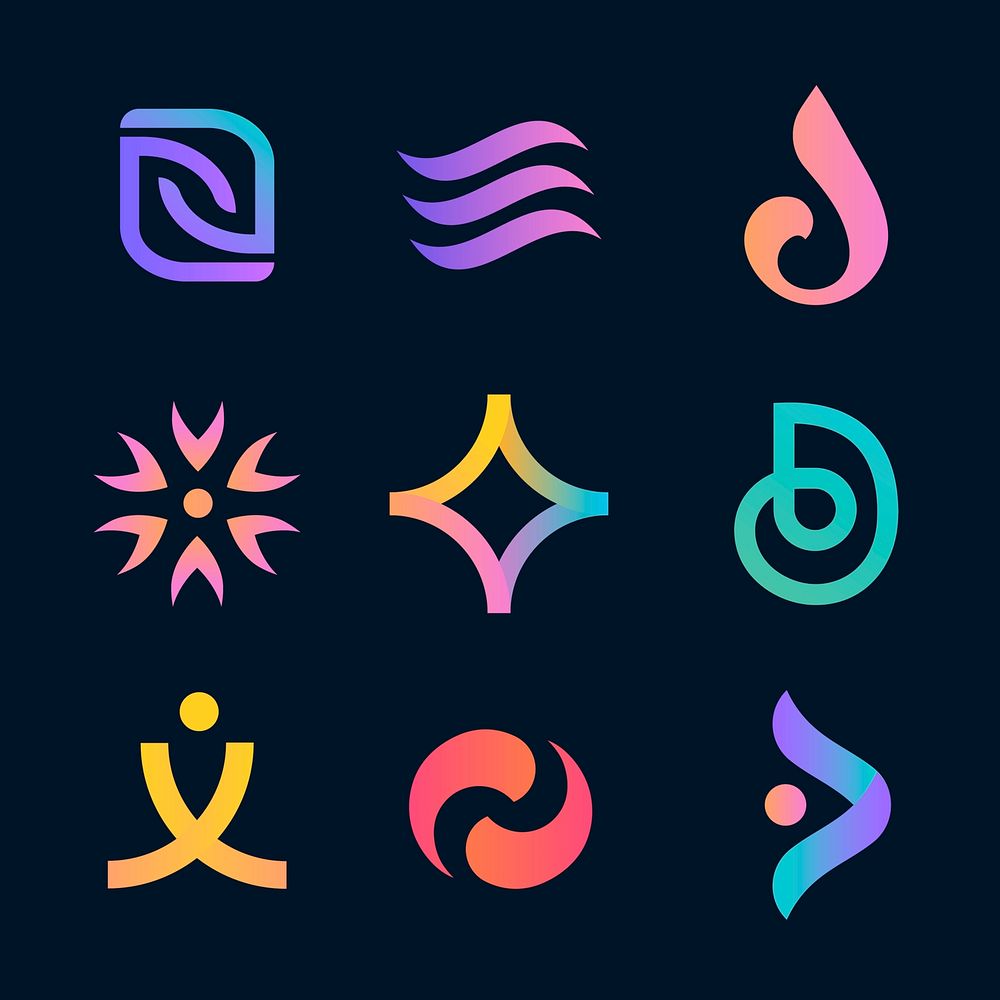 Abstract gradient logo, geometric shape sticker, business branding design set psd