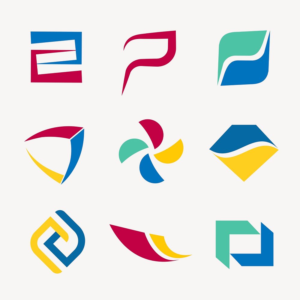 Abstract colorful logo sticker, geometric shape, corporate identity design set vector