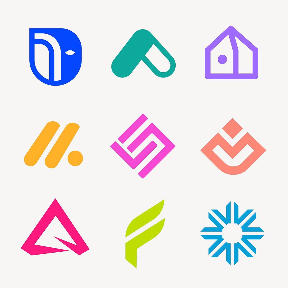 Abstract colorful logo clipart, geometric shape sticker, business branding design set vector