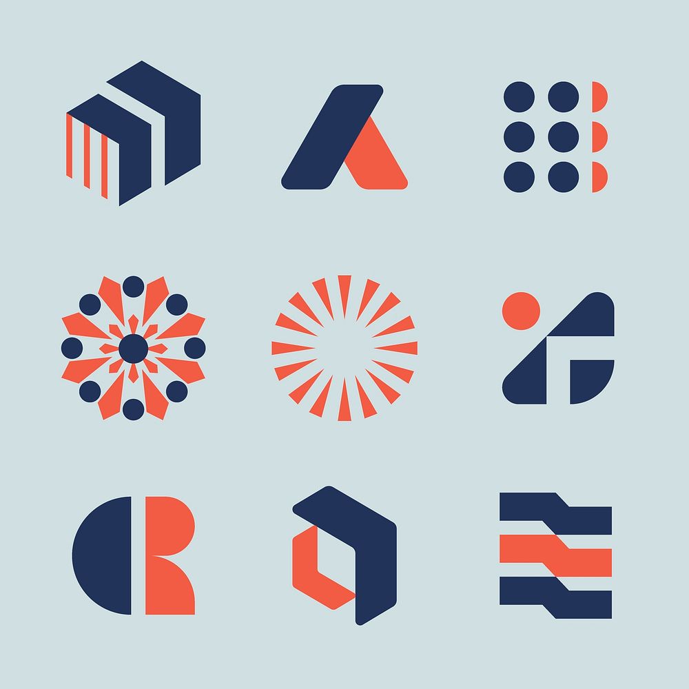 Abstract colorful logo clipart, geometric shape sticker, business branding design set vector