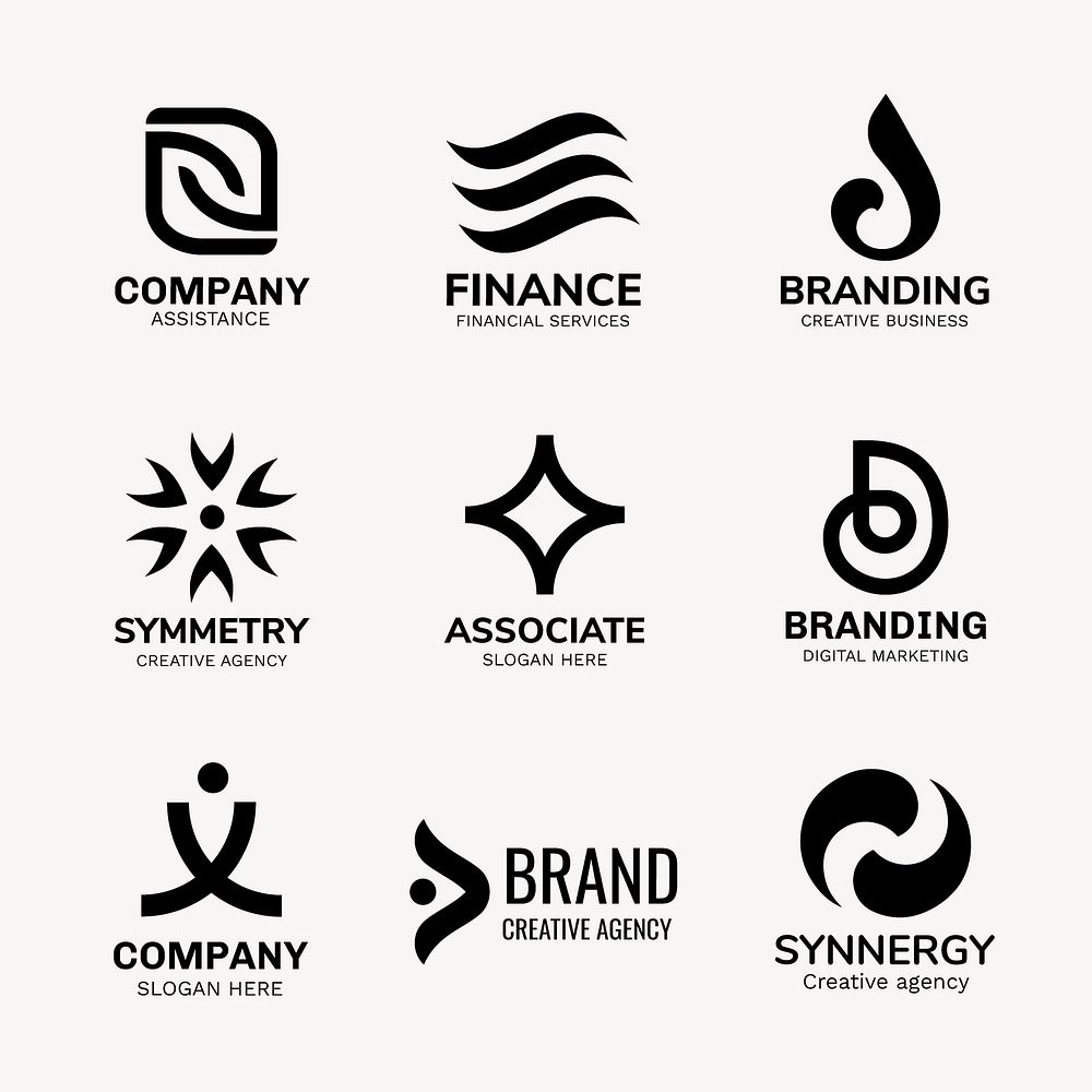 Abstract business logo template, black geometric shape set psd