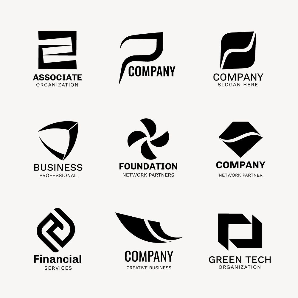 Modern business logo template, black design set psd