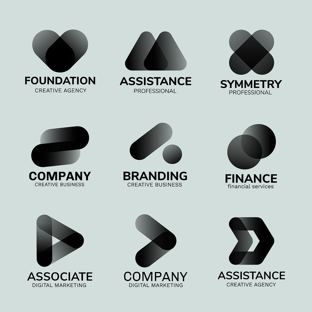 Abstract business logo template, black geometric shape set vector