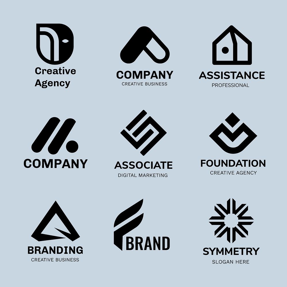 Modern business logo template, black design set psd
