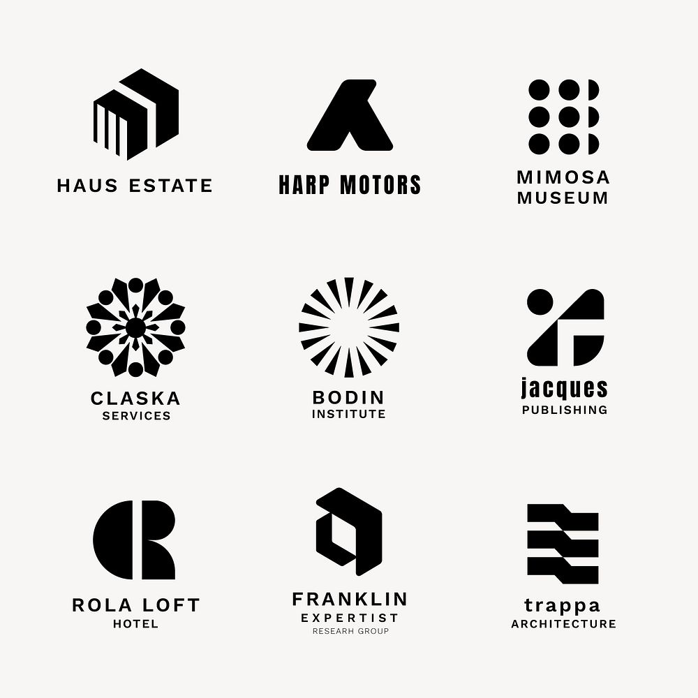 Professional business logo template, black geometric shape set psd