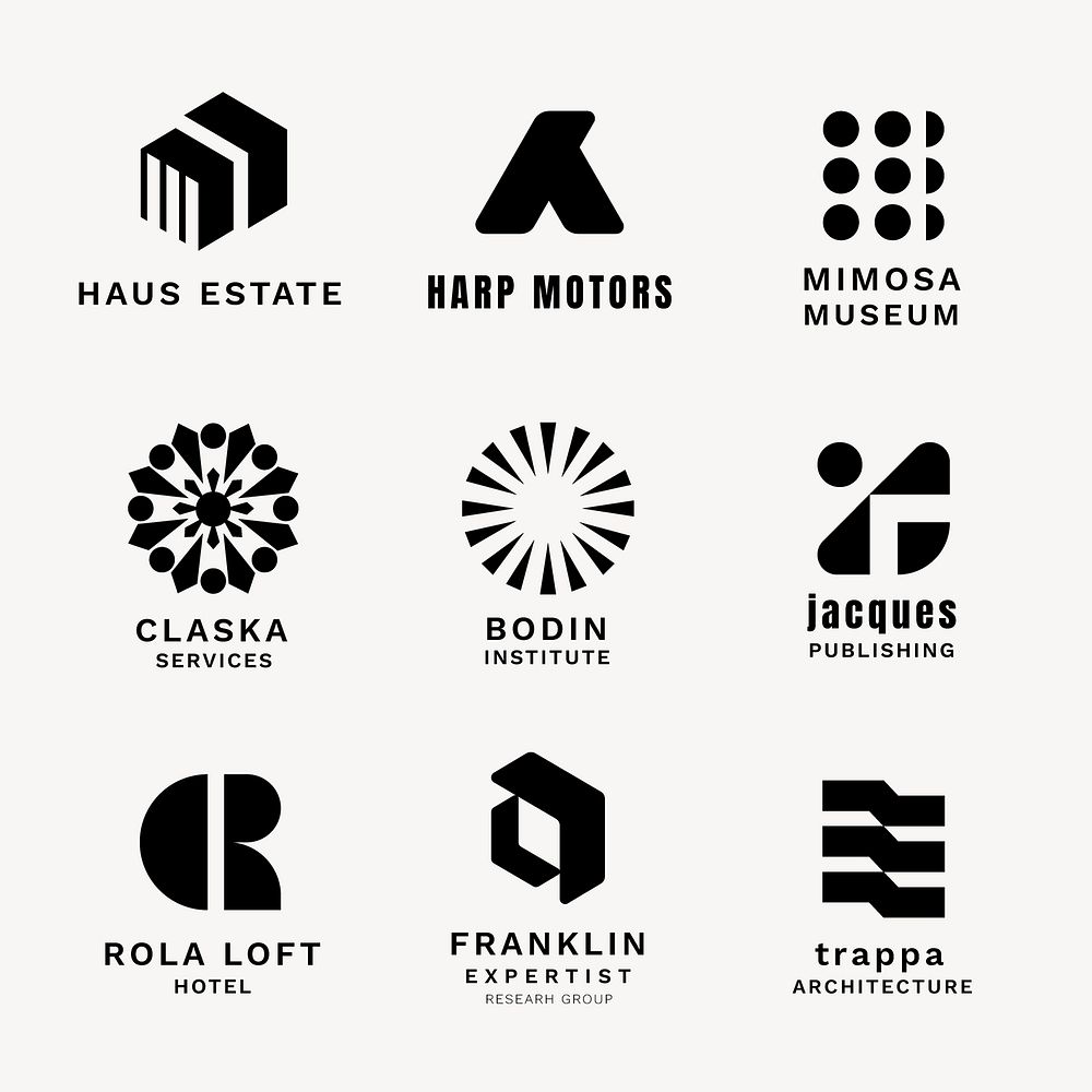 Modern business logo template, black design set vector