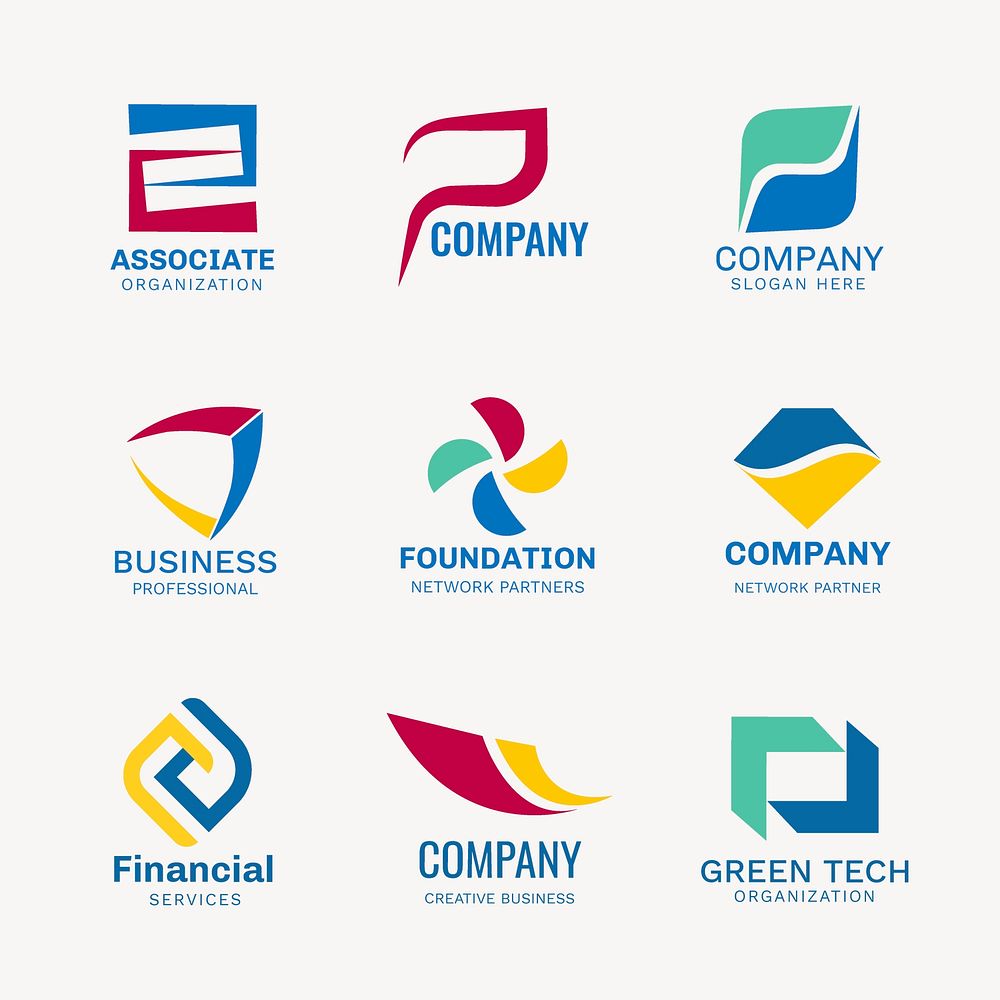 Abstract business logo template, colorful geometric shape set vector