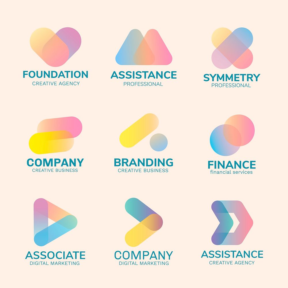 Modern business logo template, pastel design set psd