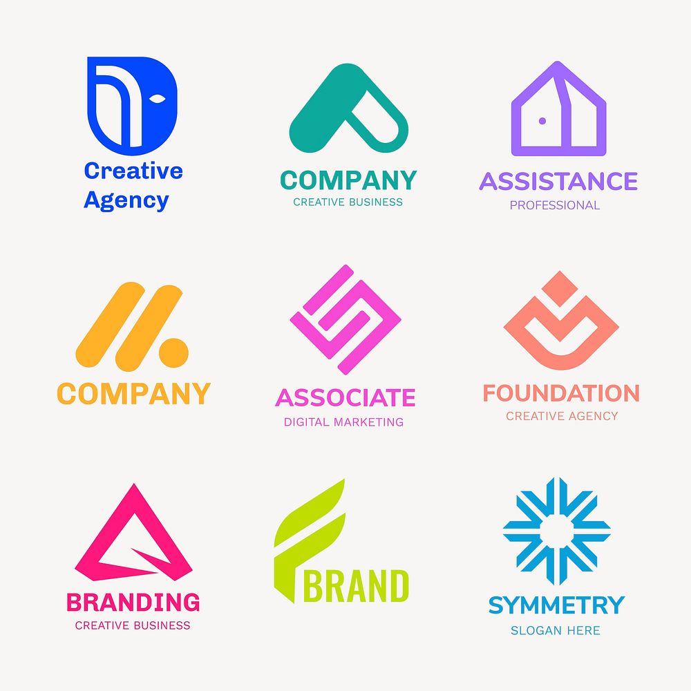 Professional business logo template, colorful geometric shape set