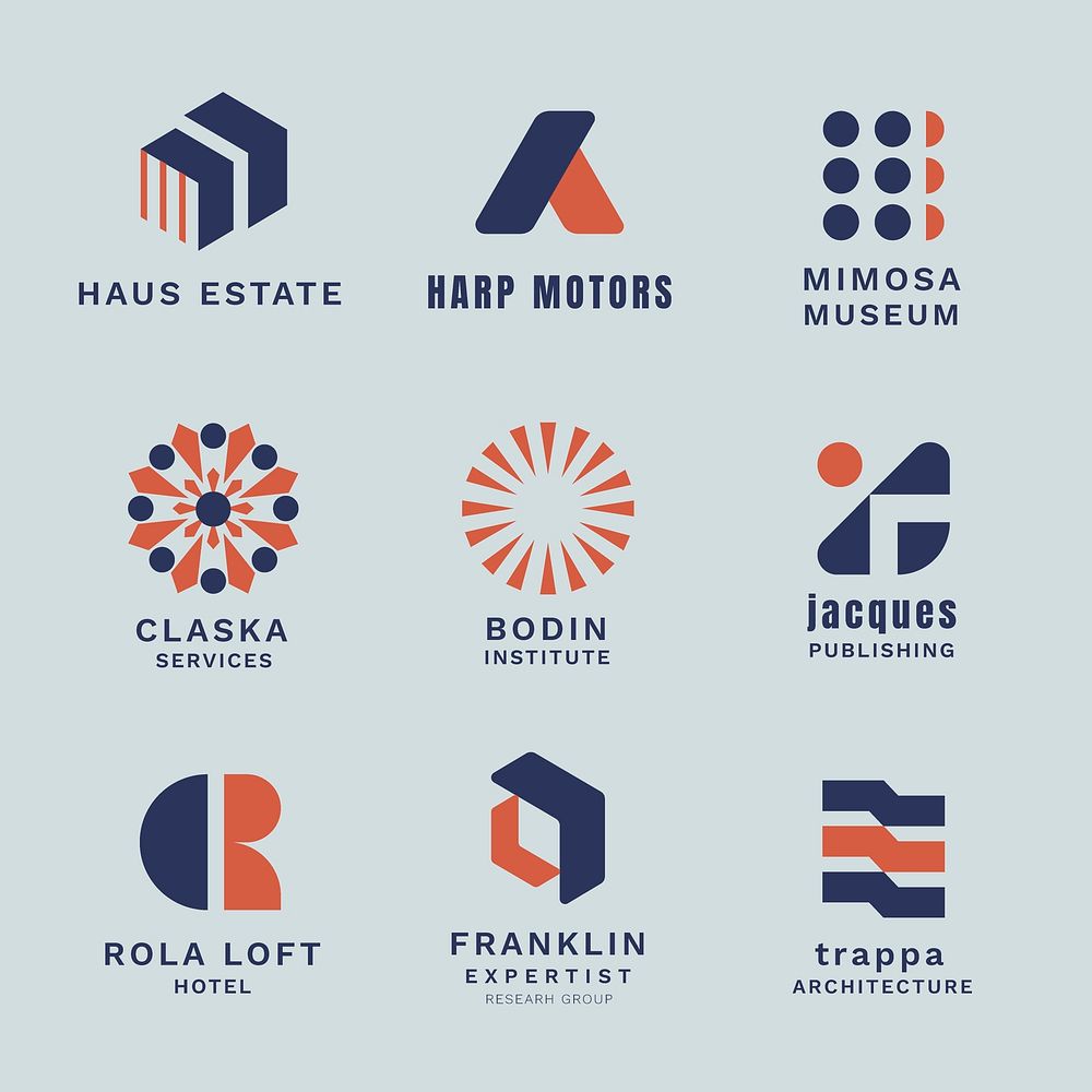 Abstract business logo template, colorful geometric shape set psd