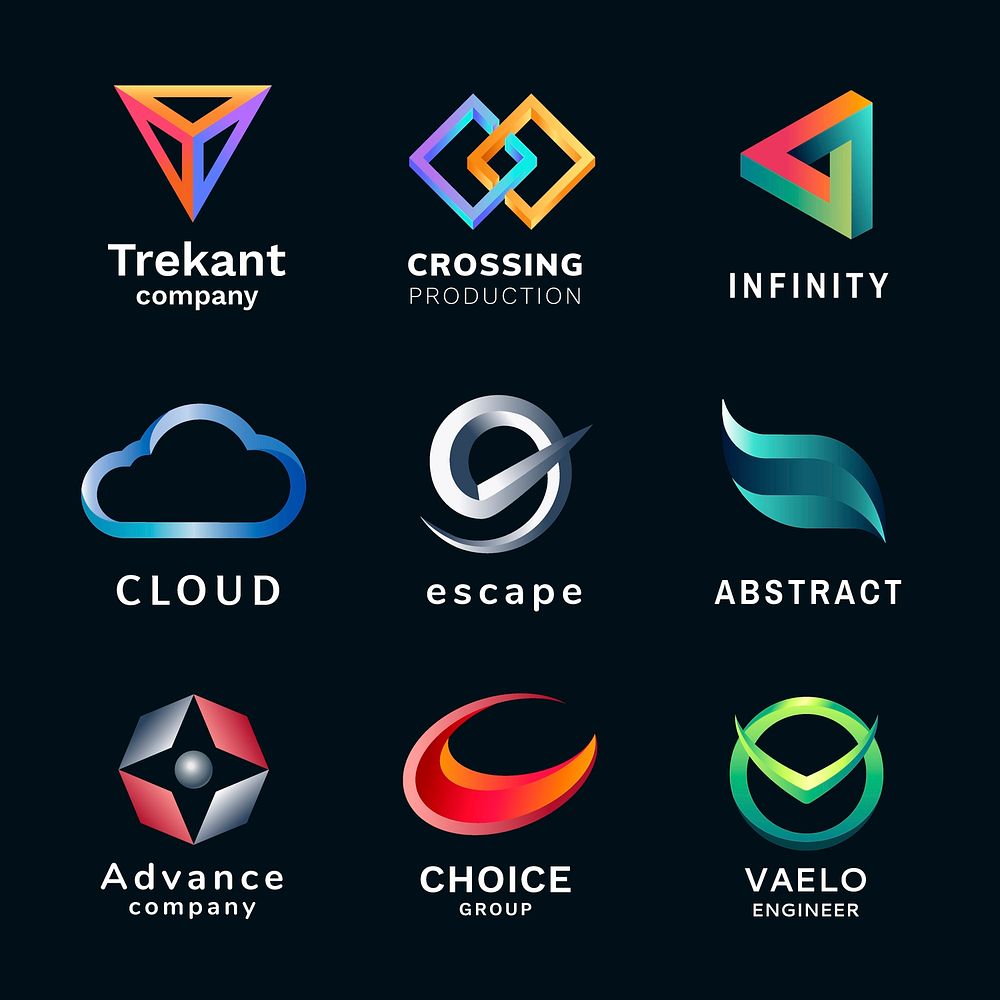 Professional business logo template, colorful geometric shape set psd