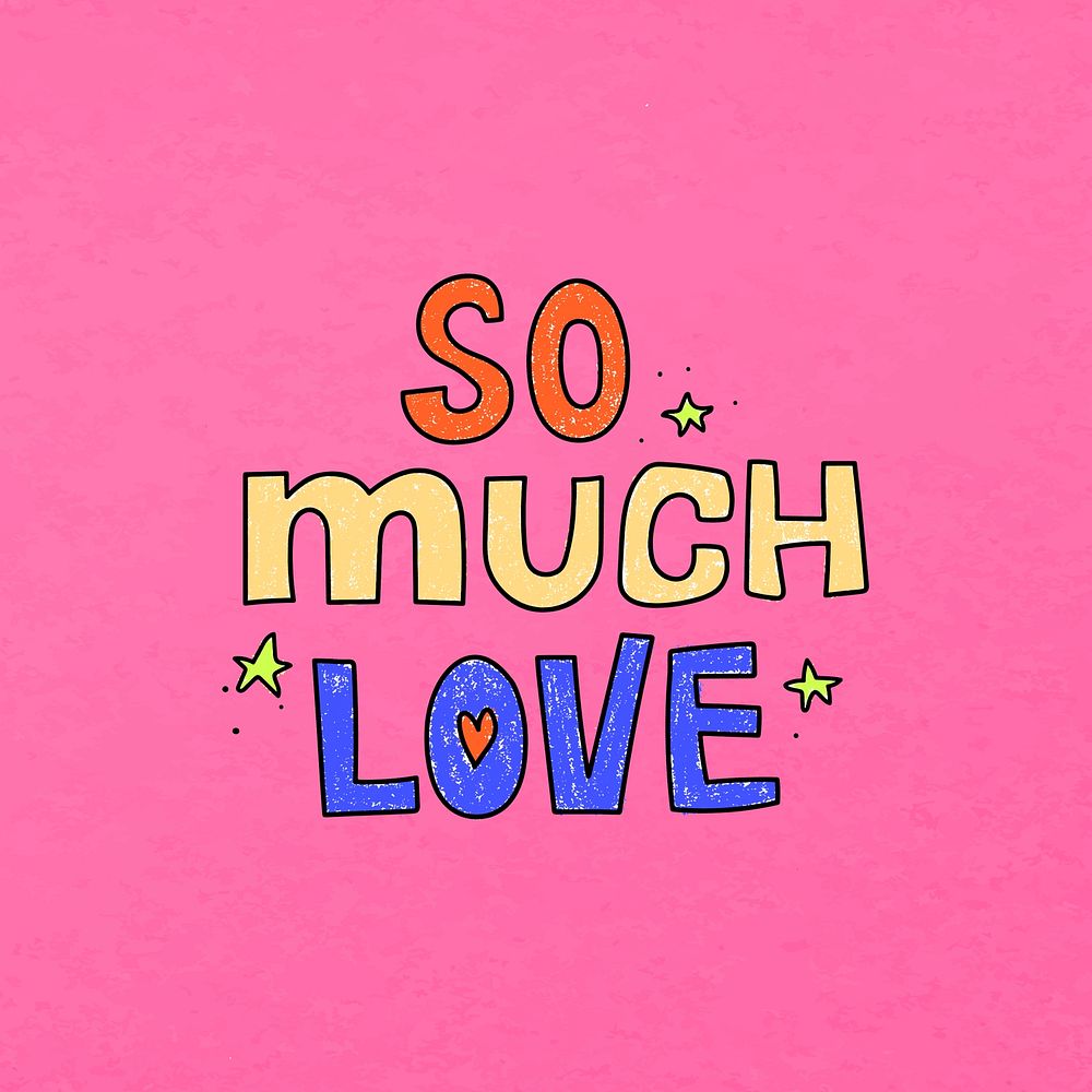 So much love word sticker, cute pastel pink design vector