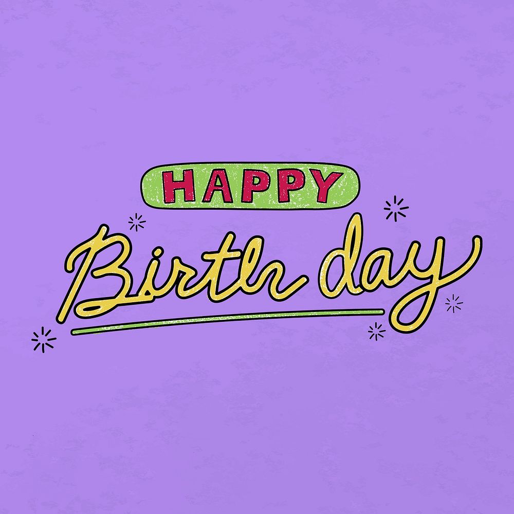 Happy birthday word sticker, cute pastel purple design vector