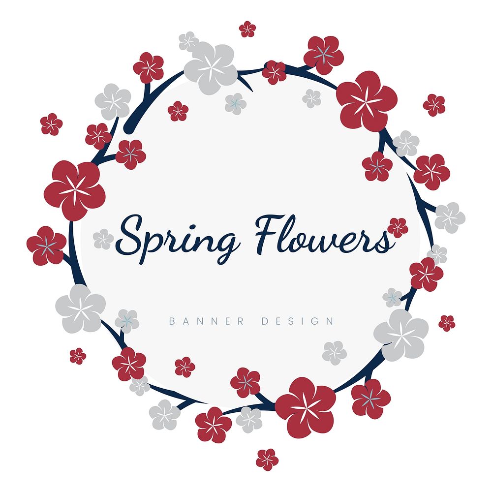 Round red floral badge vector