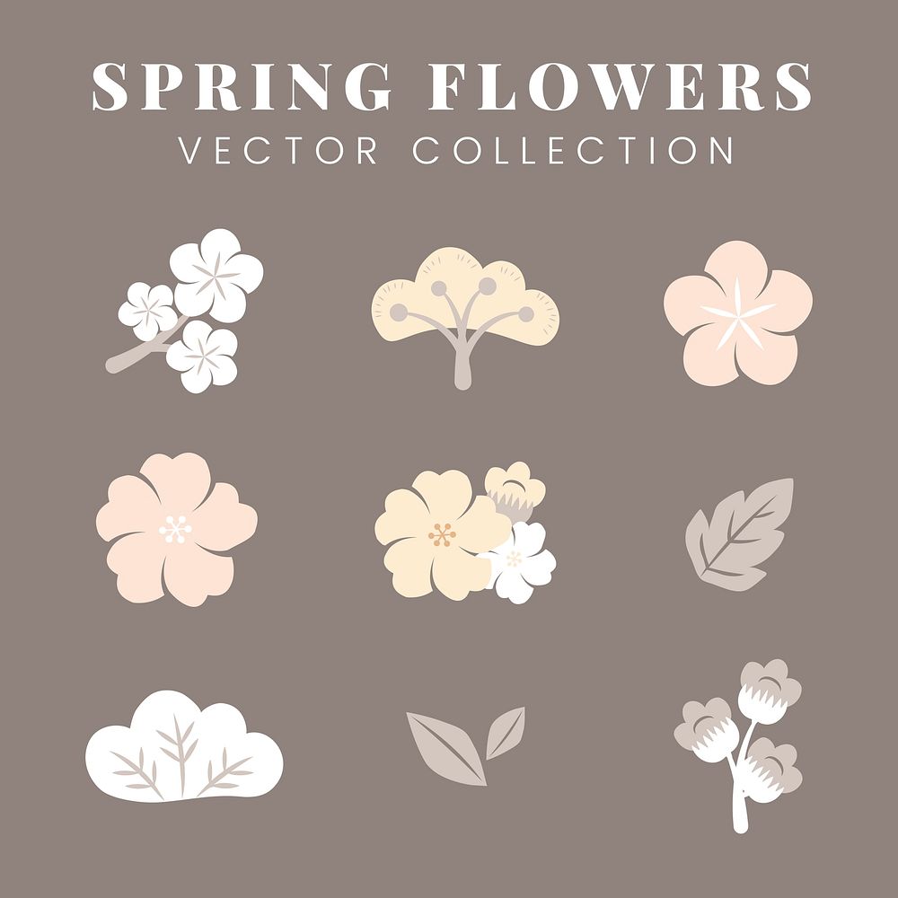 Beige spring flowers vector collection