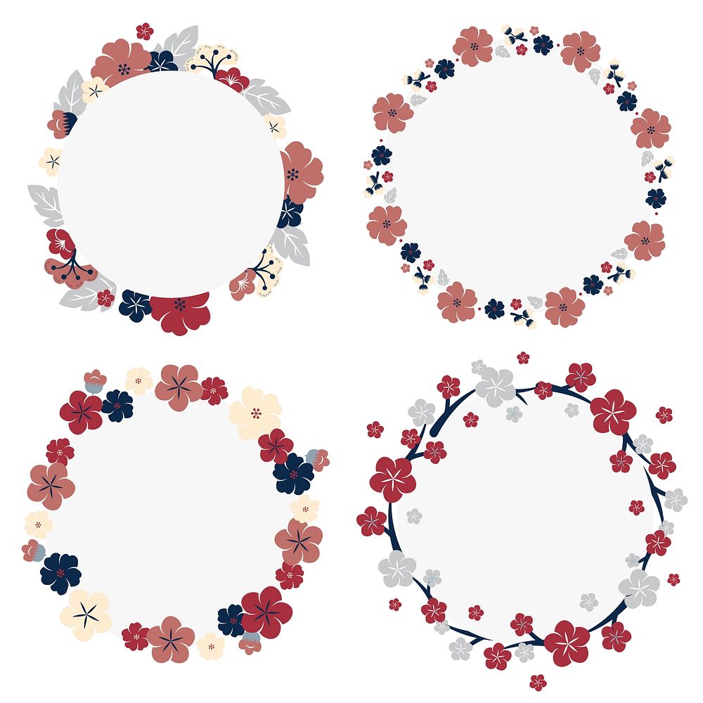 Round colorful floral borders vector set