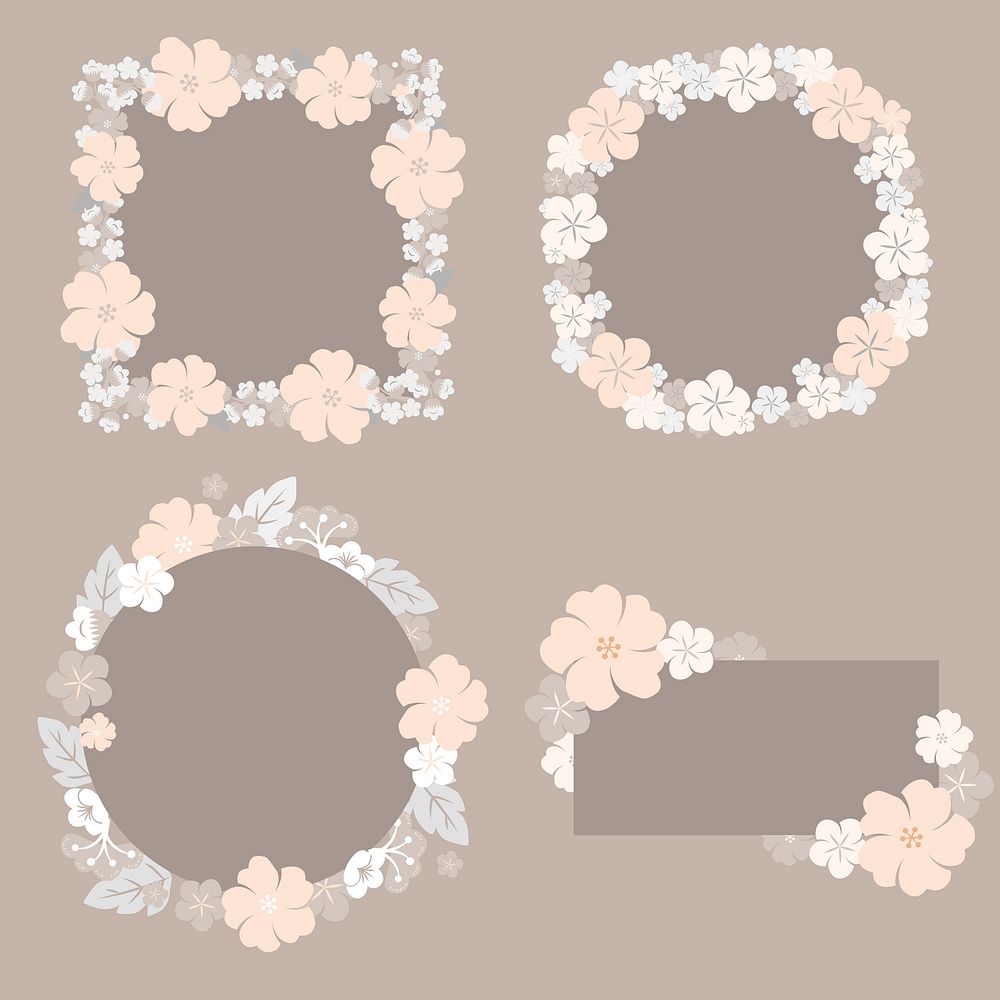 Round beige floral borders vector set