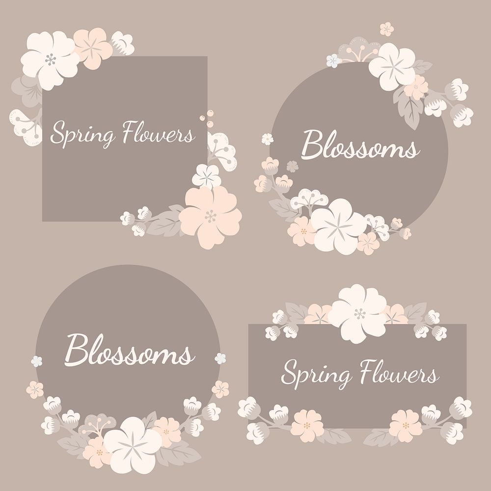 Beige floral badges vector set