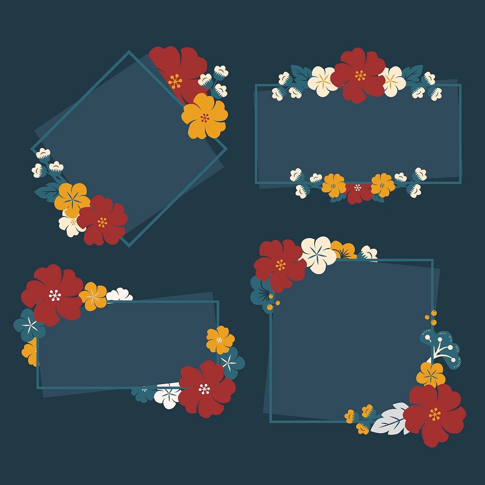 Round colorful floral borders vector set