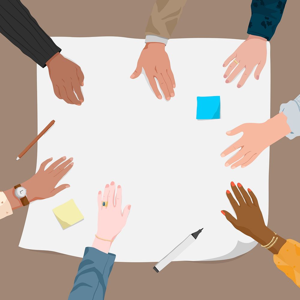 Business frame background, diverse hands in meeting