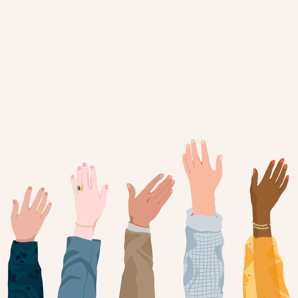 Diverse hands raising background, business illustration