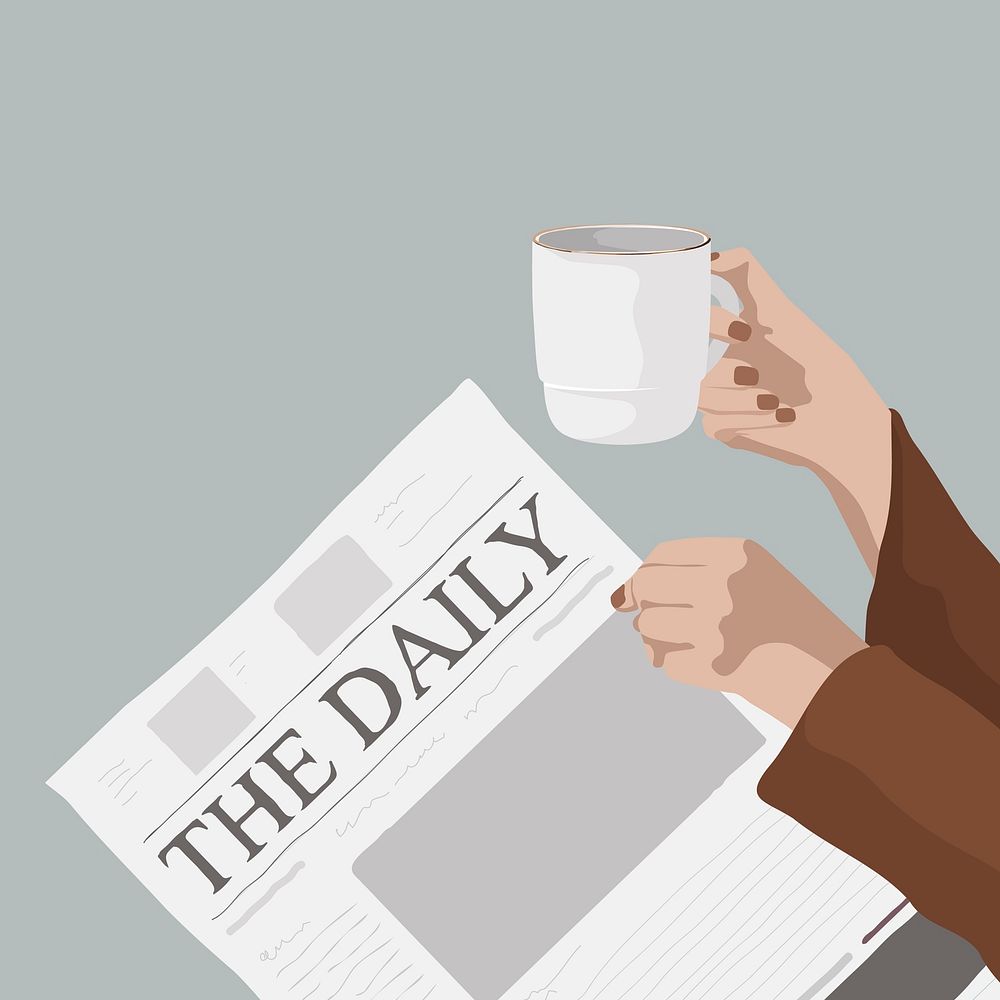 Businesswoman reading newspaper background, morning routine