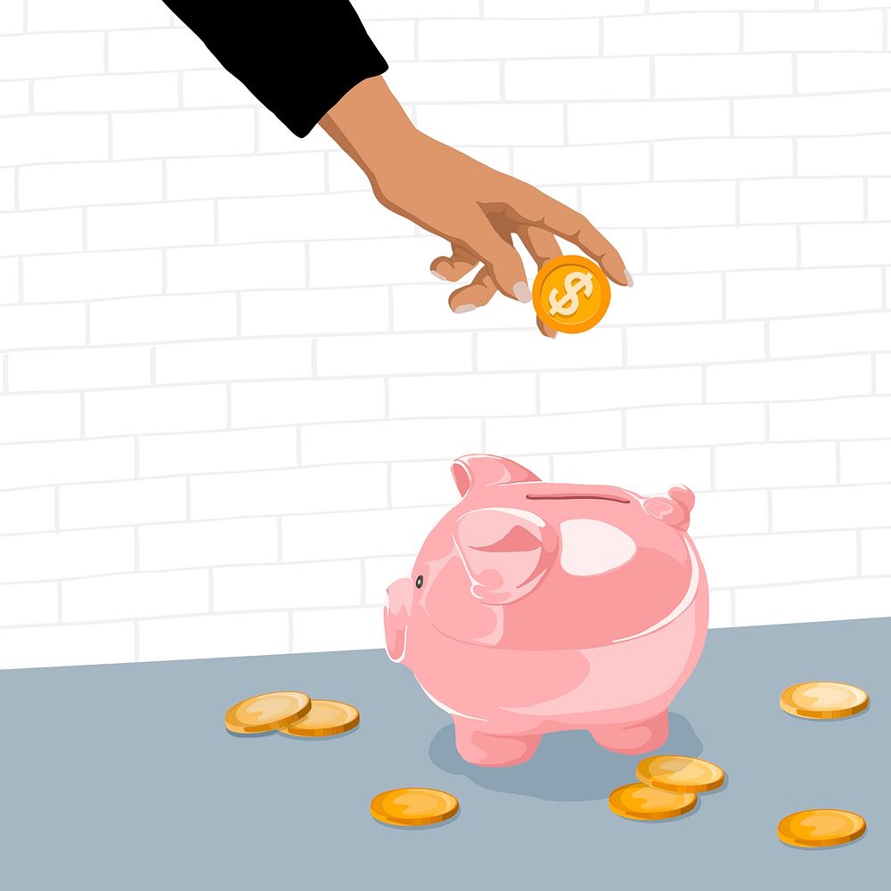 Budgeting finance background, piggy bank with hand
