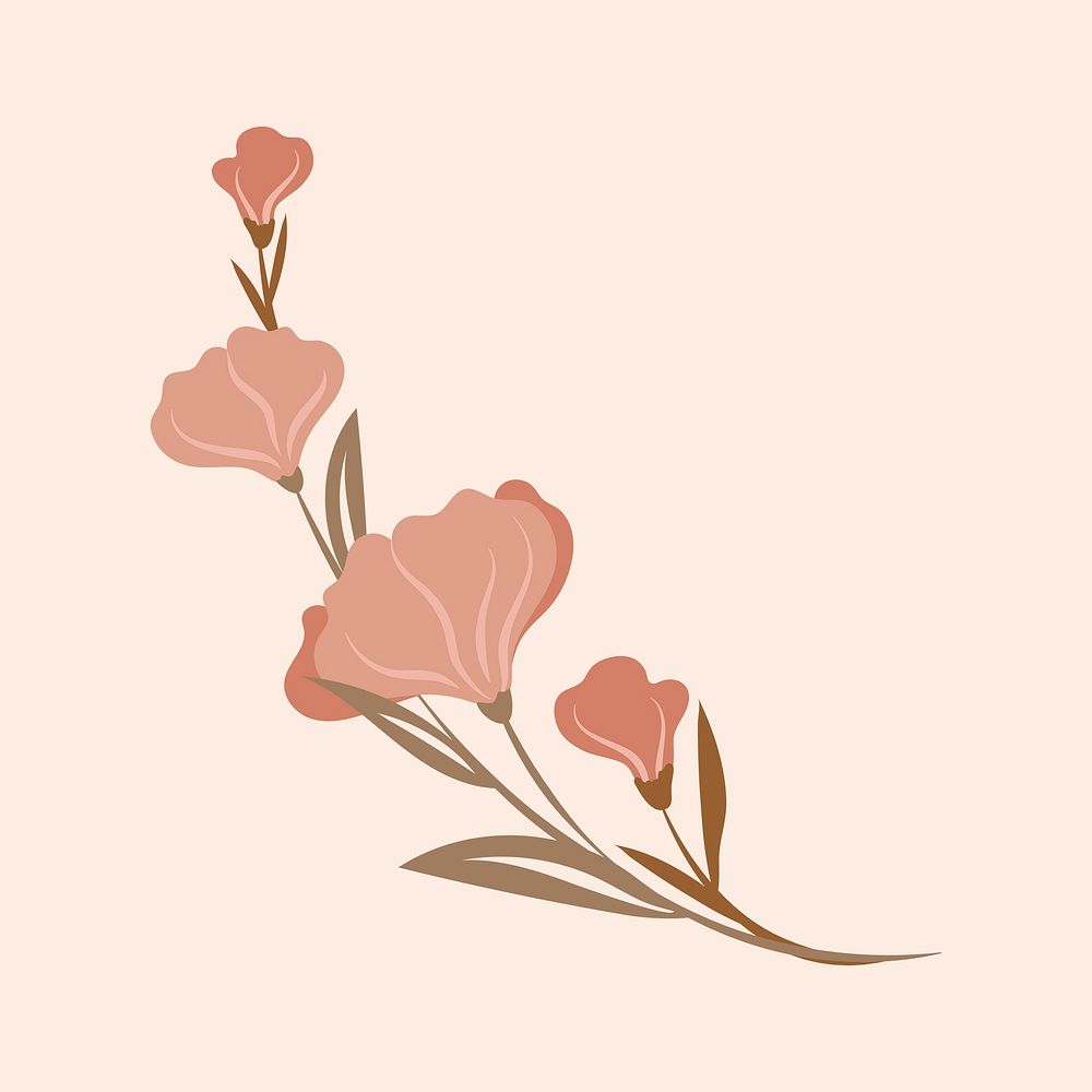 Pink flower sticker, feminine botanical illustration vector