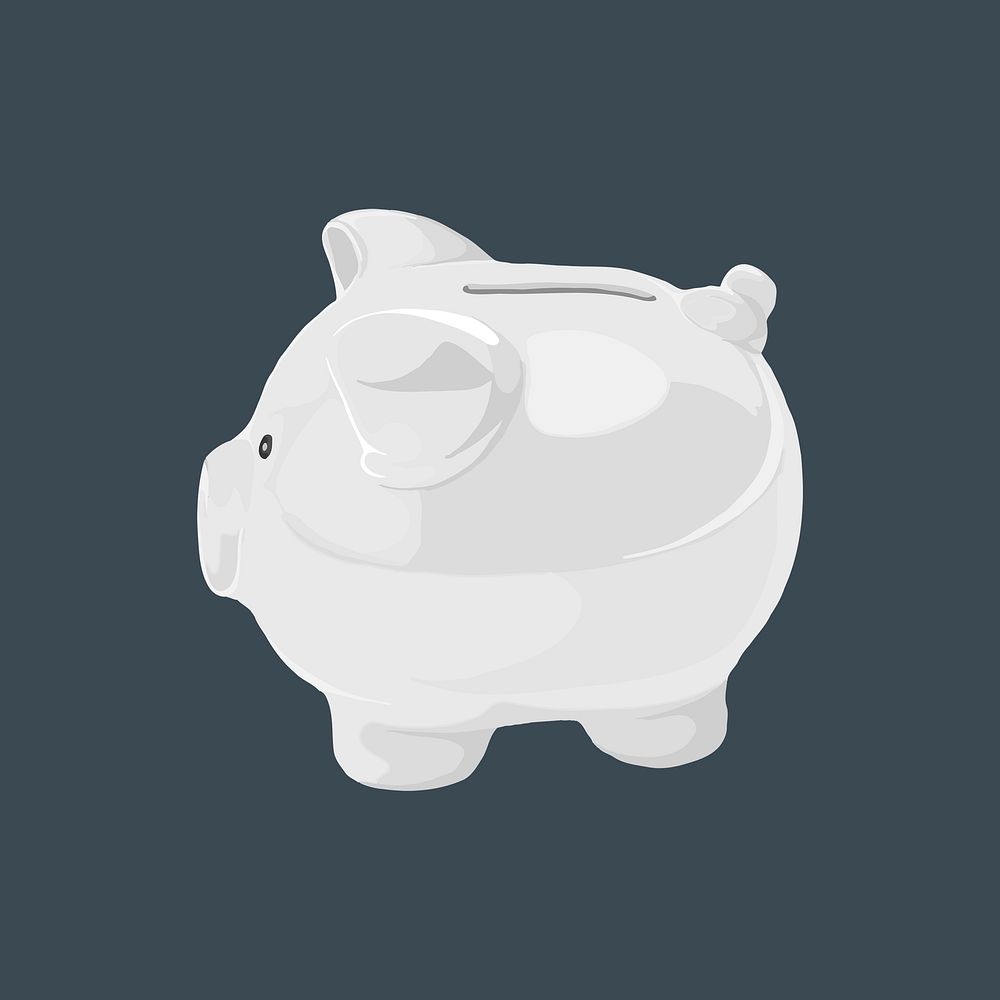 Silver piggy bank clipart, savings & finance illustration psd