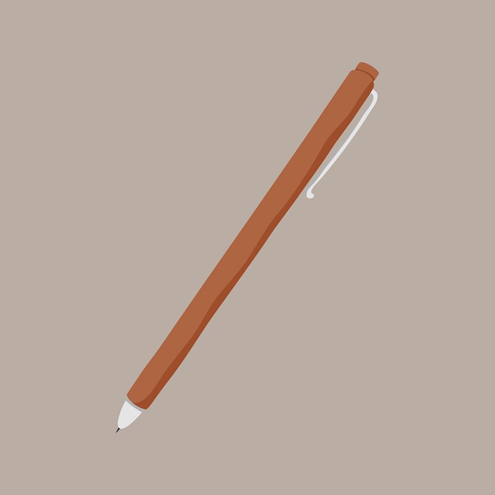 Brown pen clipart, aesthetic stationery illustration psd