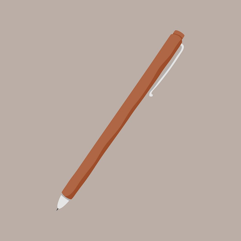 Brown pen clipart, aesthetic stationery illustration vector