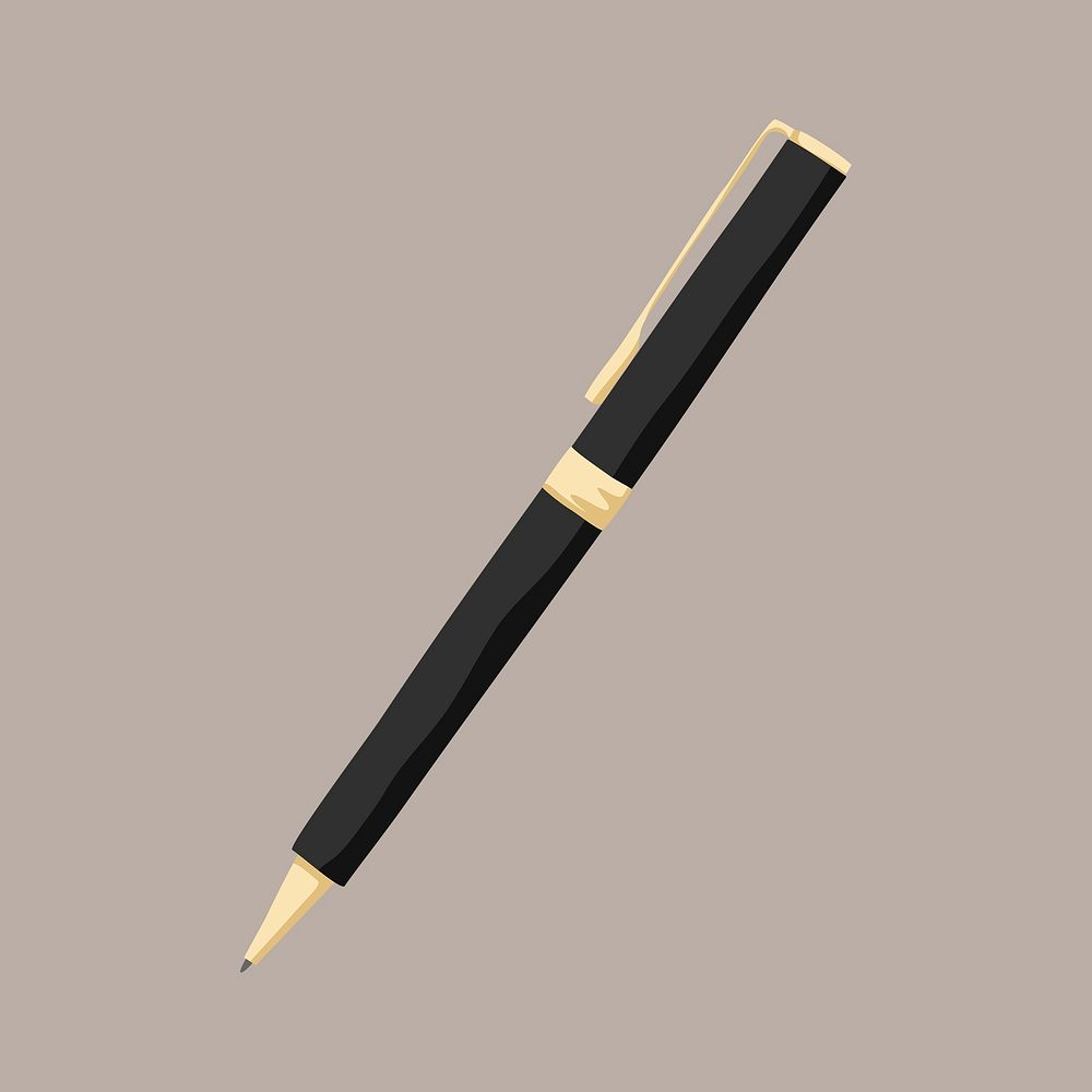 Brown pen clipart, aesthetic stationery illustration