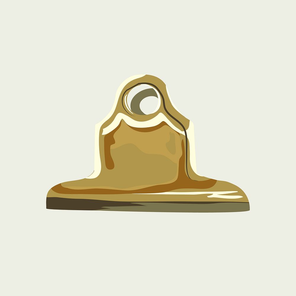 Gold binder clip sticker, office stationery illustration vector