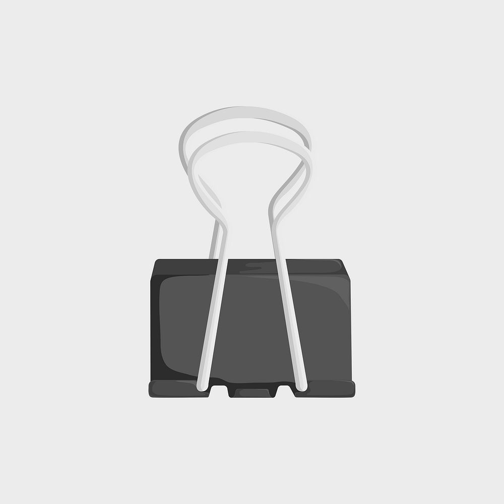 Black binder clip sticker, office stationery illustration vector