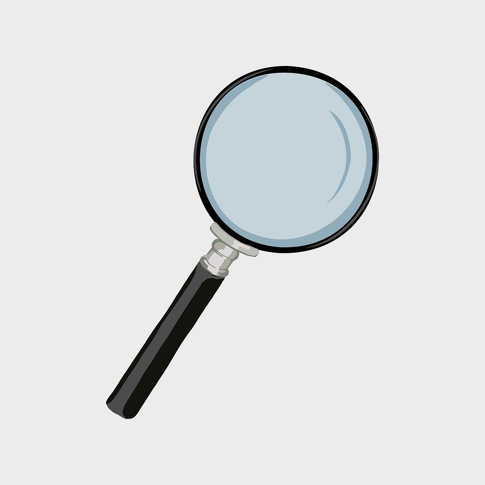 Magnifying glass sticker, solution finding, business illustration vector